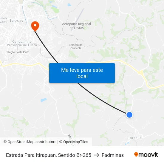 Estrada Para Itirapuan, Sentido Br-265 to Fadminas map