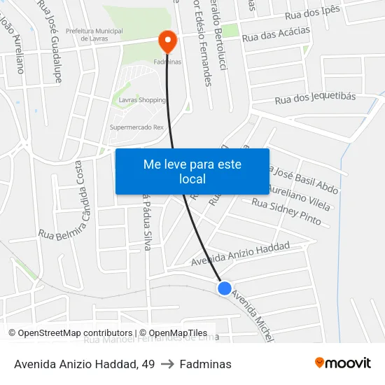 Avenida Anizio Haddad, 49 to Fadminas map