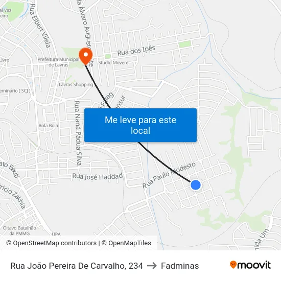 Rua João Pereira De Carvalho, 234 to Fadminas map