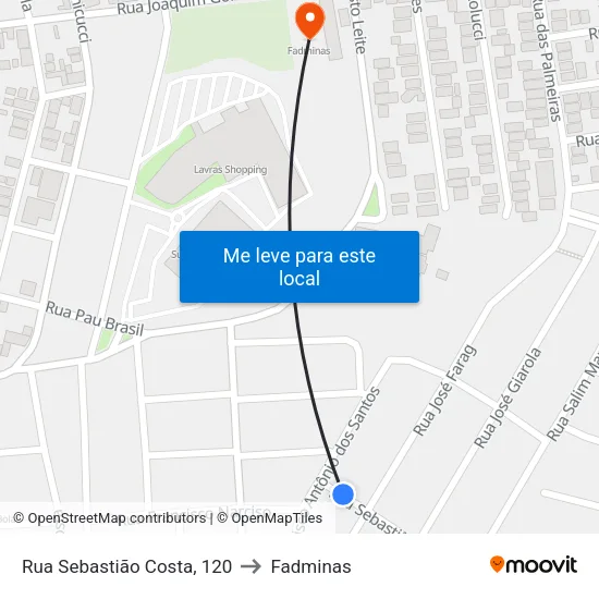 Rua Sebastião Costa, 120 to Fadminas map