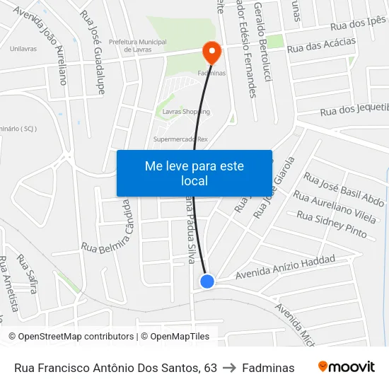 Rua Francisco Antônio Dos Santos, 63 to Fadminas map