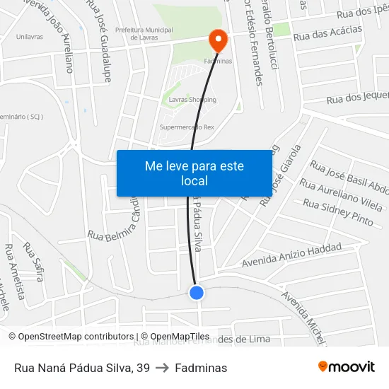 Rua Naná Pádua Silva, 39 to Fadminas map
