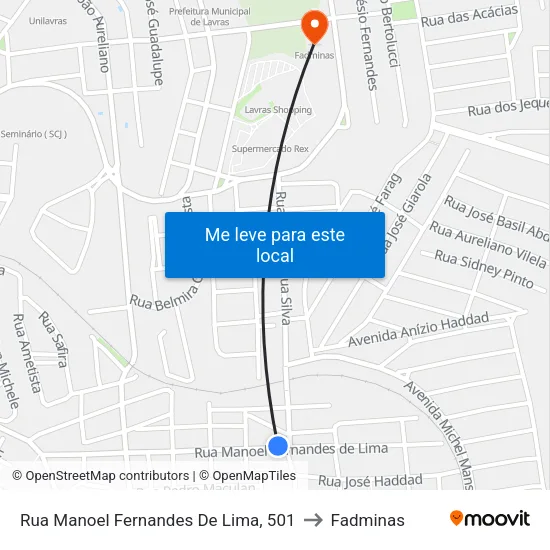 Rua Manoel Fernandes De Lima, 501 to Fadminas map