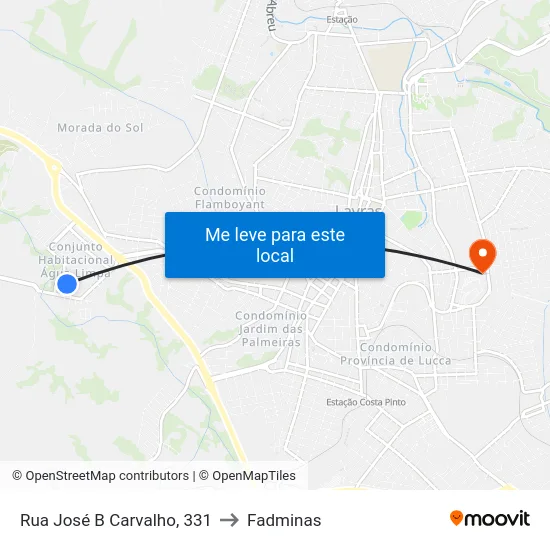 Rua José B Carvalho, 331 to Fadminas map