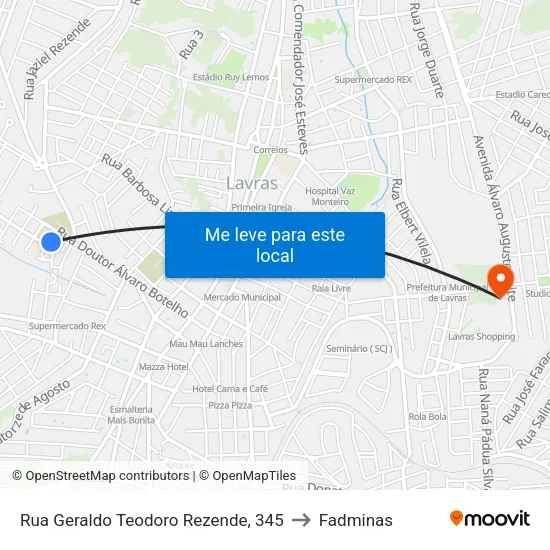 Rua Geraldo Teodoro Rezende, 345 to Fadminas map