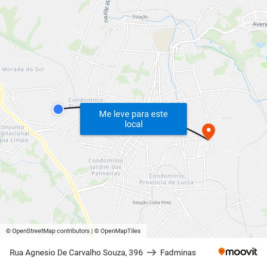 Rua Agnesio De Carvalho Souza, 396 to Fadminas map