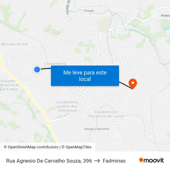 Rua Agnesio De Carvalho Souza, 396 to Fadminas map