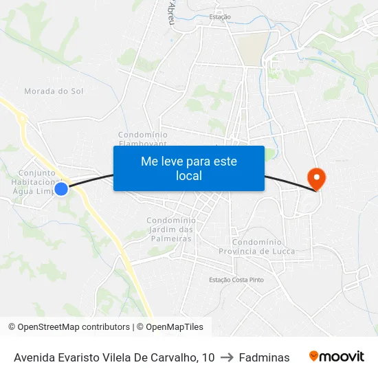 Avenida Evaristo Vilela De Carvalho, 10 to Fadminas map