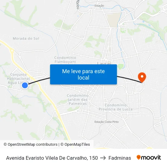 Avenida Evaristo Vilela De Carvalho, 150 to Fadminas map