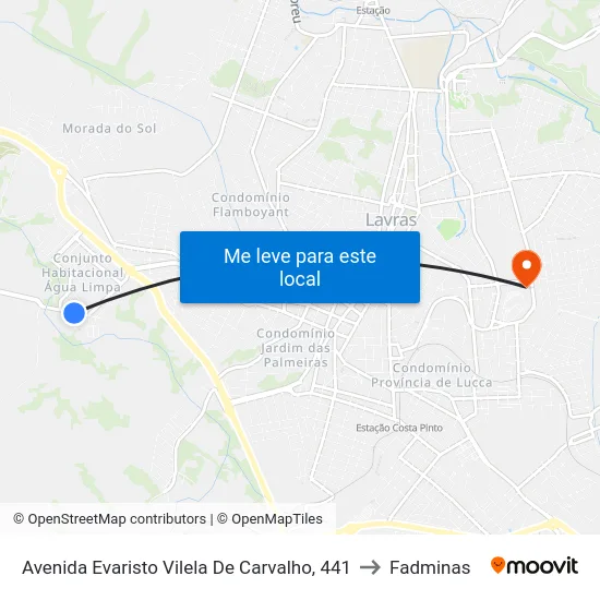 Avenida Evaristo Vilela De Carvalho, 441 to Fadminas map