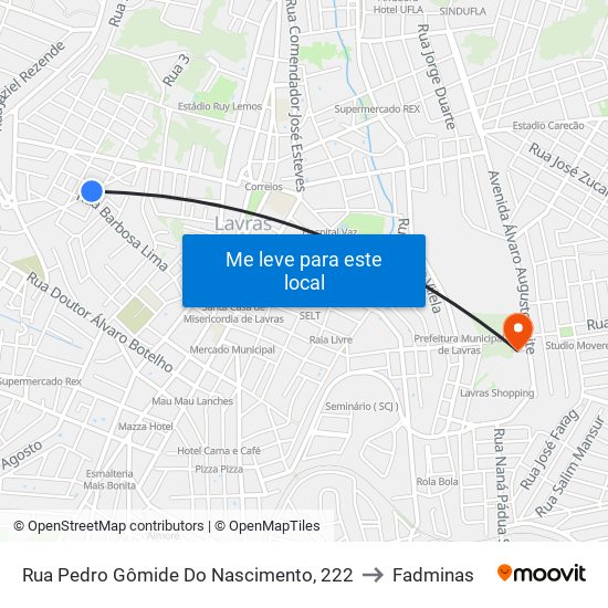 Rua Pedro Gômide Do Nascimento, 222 to Fadminas map