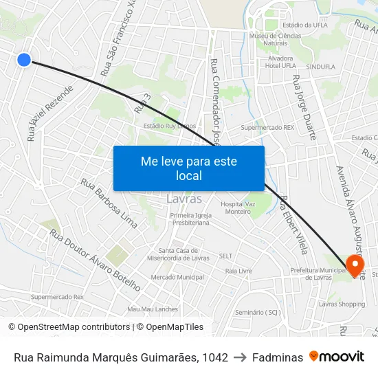 Rua Raimunda Marquês Guimarães, 1042 to Fadminas map