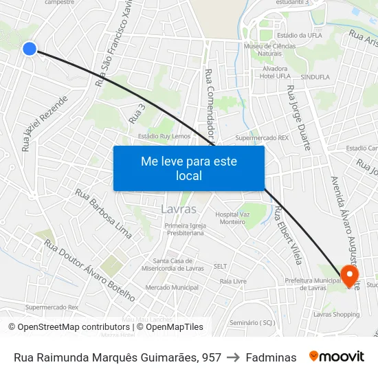 Rua Raimunda Marquês Guimarães, 957 to Fadminas map