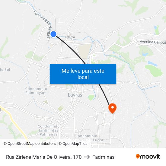 Rua Zirlene Maria De Oliveira, 170 to Fadminas map