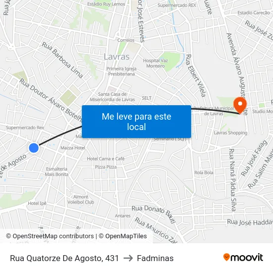 Rua Quatorze De Agosto, 431 to Fadminas map