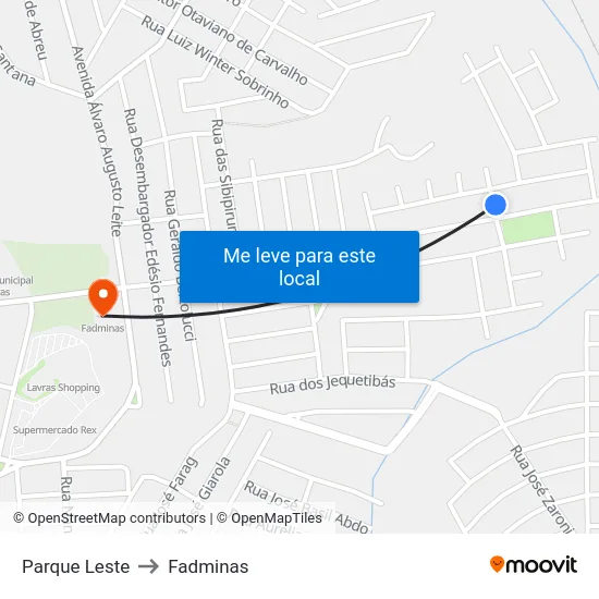 Parque Leste to Fadminas map