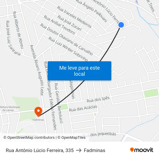 Rua Antônio Lúcio Ferreira, 335 to Fadminas map