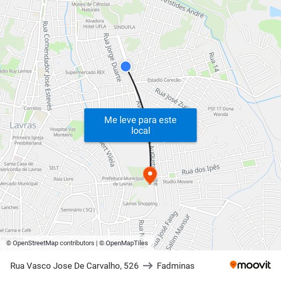 Rua Vasco Jose De Carvalho, 526 to Fadminas map