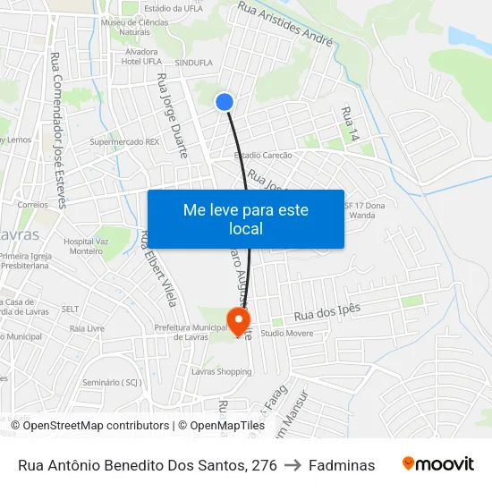 Rua Antônio Benedito Dos Santos, 276 to Fadminas map