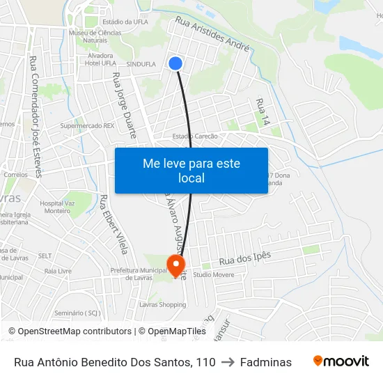Rua Antônio Benedito Dos Santos, 110 to Fadminas map