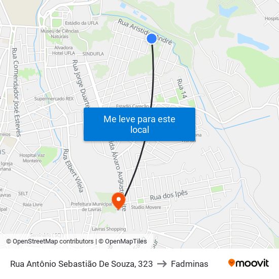 Rua Antônio Sebastião De Souza, 323 to Fadminas map