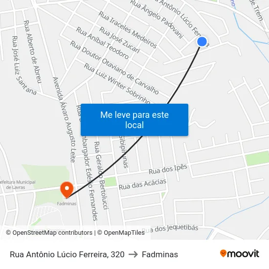 Rua Antônio Lúcio Ferreira, 320 to Fadminas map
