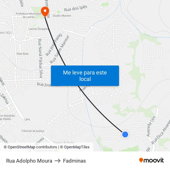 Rua Adolpho Moura to Fadminas map