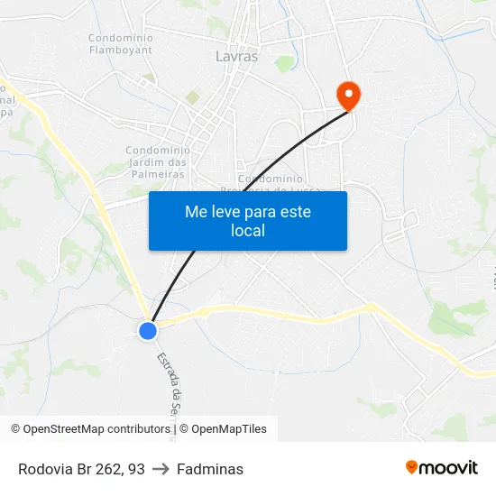Rodovia Br 262, 93 to Fadminas map