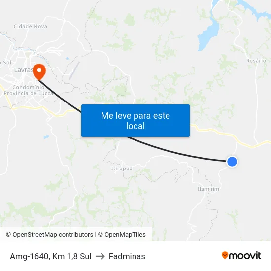 Amg-1640, Km 1,8 Sul to Fadminas map