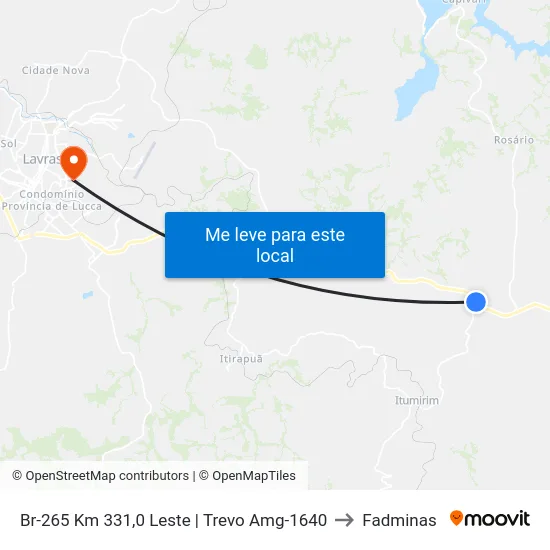 Br-265 Km 331,0 Leste | Trevo Amg-1640 to Fadminas map