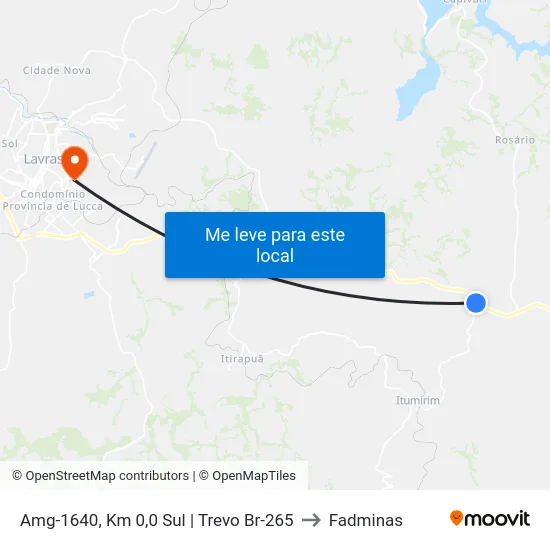 Amg-1640, Km 0,0 Sul | Trevo Br-265 to Fadminas map
