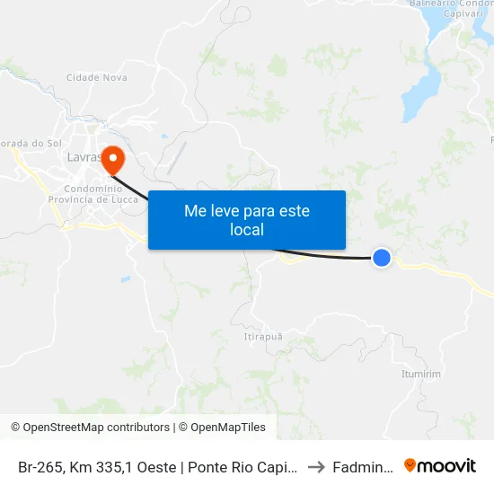 Br-265, Km 335,1 Oeste | Ponte Rio Capivari to Fadminas map