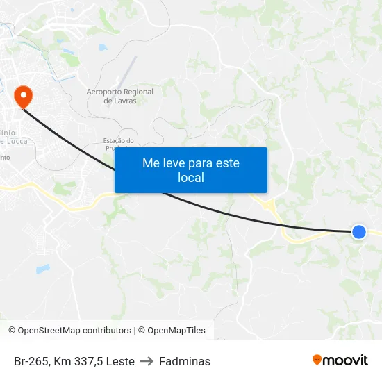 Br-265, Km 337,5 Leste to Fadminas map