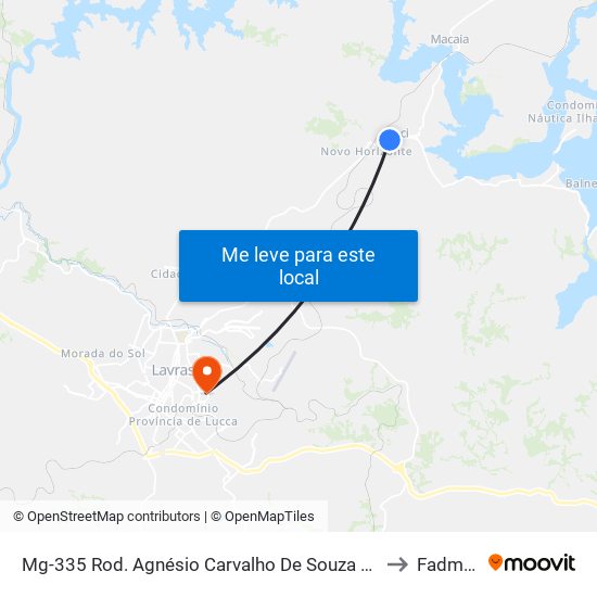 Mg-335 Rod. Agnésio Carvalho De Souza Km 77,6 Norte to Fadminas map