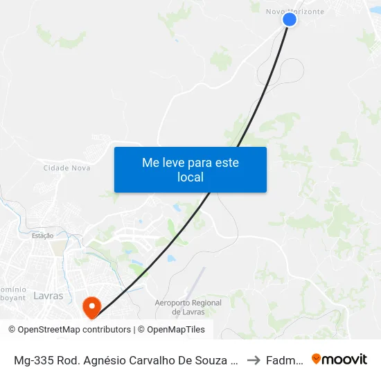 Mg-335 Rod. Agnésio Carvalho De Souza Km 79,0 Norte to Fadminas map