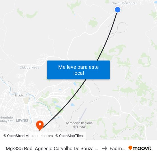 Mg-335 Rod. Agnésio Carvalho De Souza Km 79,2 Norte to Fadminas map