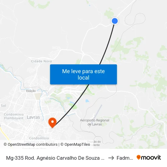 Mg-335 Rod. Agnésio Carvalho De Souza Km 80,8 Norte to Fadminas map