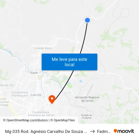 Mg-335 Rod. Agnésio Carvalho De Souza Km 82,3 Norte to Fadminas map