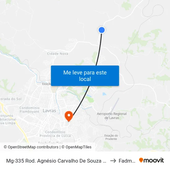 Mg-335 Rod. Agnésio Carvalho De Souza Km 83,2 Norte to Fadminas map