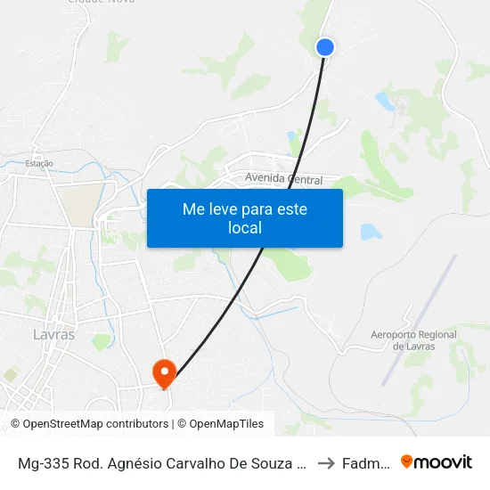 Mg-335 Rod. Agnésio Carvalho De Souza Km 85,2 Norte to Fadminas map