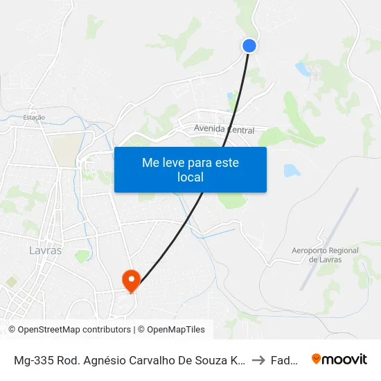 Mg-335 Rod. Agnésio Carvalho De Souza Km 85,5 Sul | Lavrinhas to Fadminas map