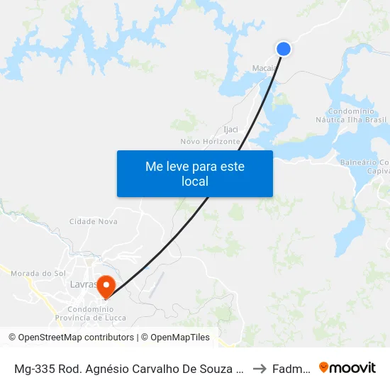 Mg-335 Rod. Agnésio Carvalho De Souza Km 71,4 Norte to Fadminas map