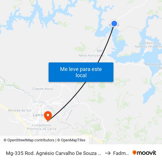 Mg-335 Rod. Agnésio Carvalho De Souza Km 72,7 Norte to Fadminas map