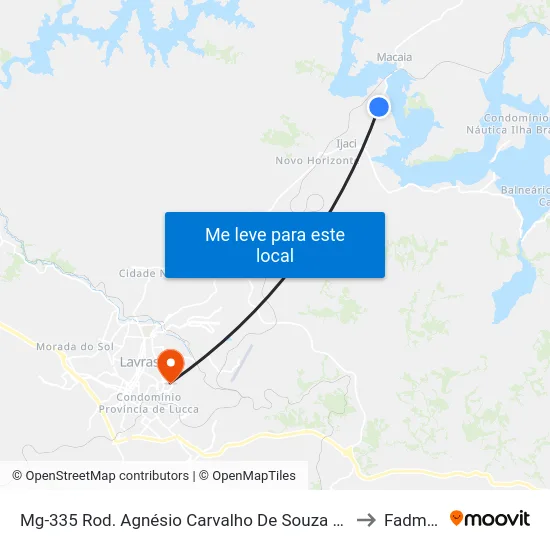 Mg-335 Rod. Agnésio Carvalho De Souza Km 75,1 Norte to Fadminas map