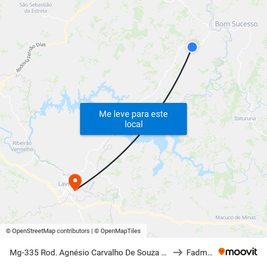Mg-335 Rod. Agnésio Carvalho De Souza Km 57,9 Norte to Fadminas map