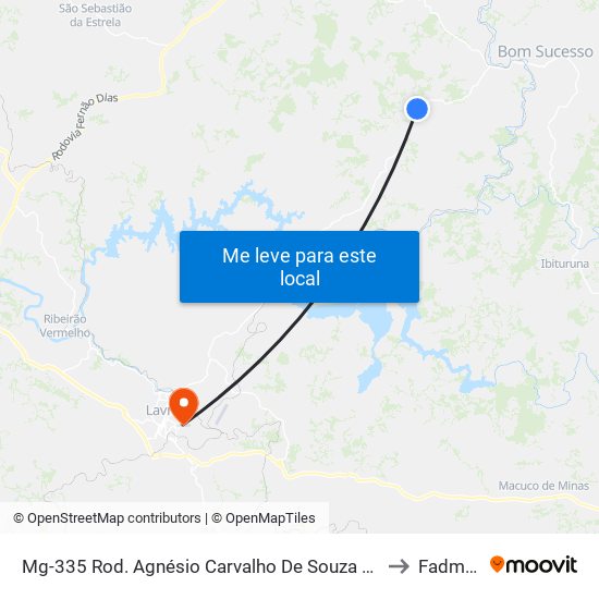 Mg-335 Rod. Agnésio Carvalho De Souza Km 60,2 Norte to Fadminas map