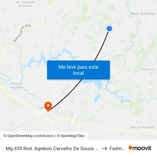Mg-335 Rod. Agnésio Carvalho De Souza Km 60,2 Norte to Fadminas map