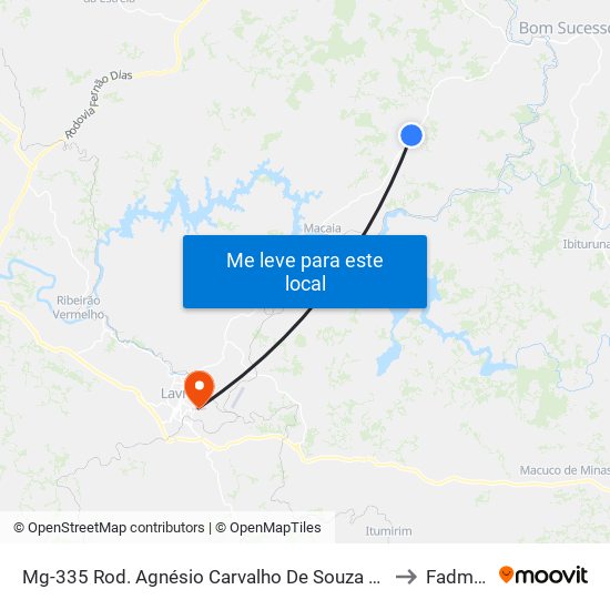 Mg-335 Rod. Agnésio Carvalho De Souza Km 63,9 Norte to Fadminas map