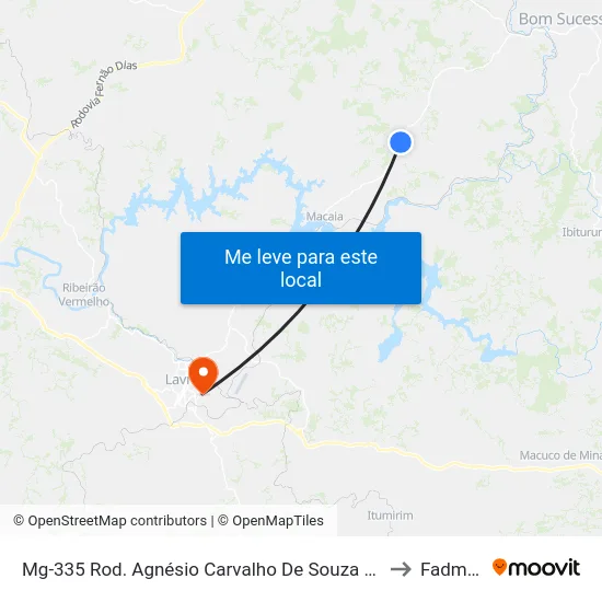 Mg-335 Rod. Agnésio Carvalho De Souza Km 65,5 Norte to Fadminas map