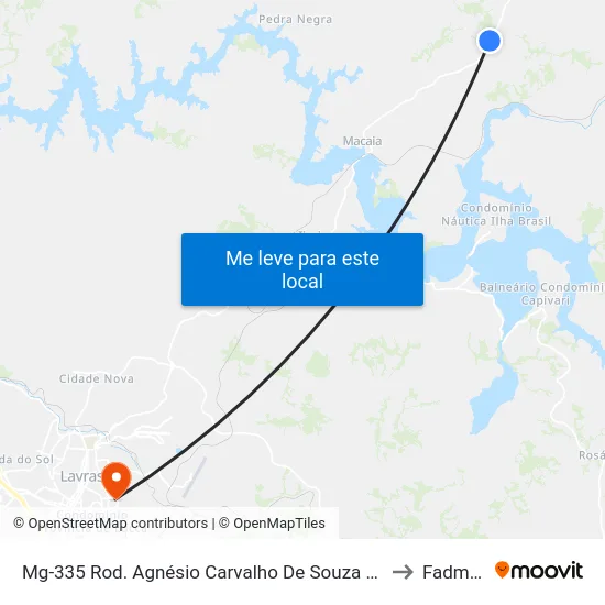 Mg-335 Rod. Agnésio Carvalho De Souza Km 67,4 Norte to Fadminas map